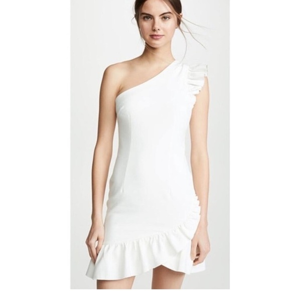 NWT Cinq à Sept Soleil Dress Ivory Size 2 One Shoulder Ruffle Hem - Picture 1 of 9
